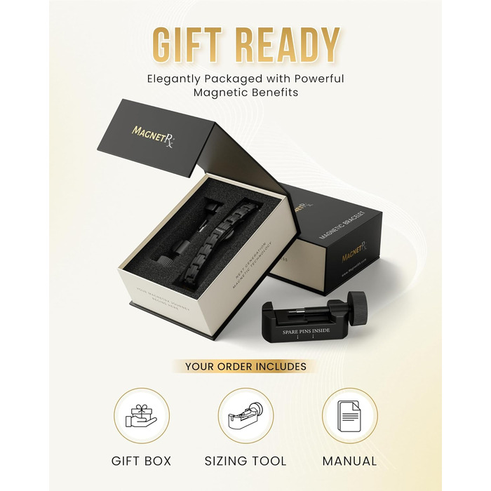 Браслет на магнітах MagnetRX® Ultrastarkes Titan для жінок – титановий браслет з регулюванням розміру, чорний (5x Strength)