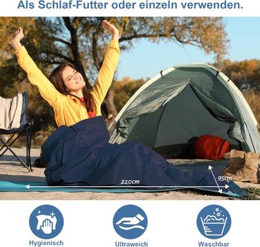 Спальний мішок туристичний 2в1, мікрофібра, 220x95 см, для кемпінгу, хостелів, гірських притулків, зелений/темно-синій