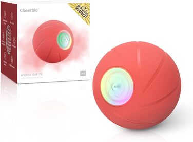 Інтерактивний м'яч Wicked Ball PE для собак, оновлена гумова версія, самокатний, 3 режими гри, LED-підсвітка, міцна іграшка для середніх і великих собак, червоний