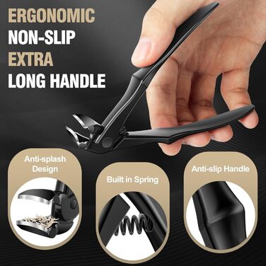 Кусачки для товстих нігтів, широкі губки, для пальців та ніг, гострі, для врослого нігтя, з довгим руків'ям, 5 шт. (чорний)