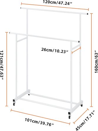 Clothes Rack with Double Rod, Rolling Clothes Rack, Portable Clothes Rack for Bedroom, Living Room, Clothing Store, (White)
