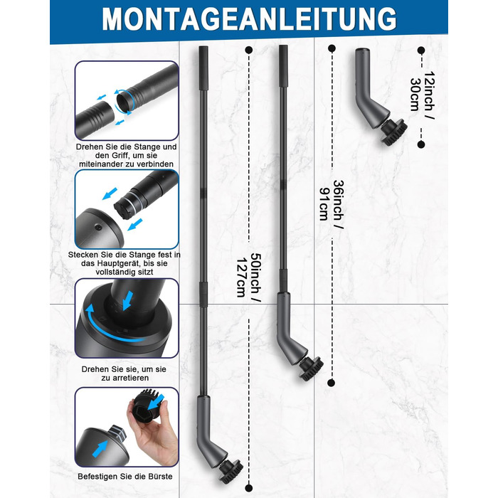 Електрична щітка для чищення, Spin Scrubber з 7 насадок, водонепроникна IPX7, регульована ручка, для ванної кімнати, кухні, плитки, авто, підлоги