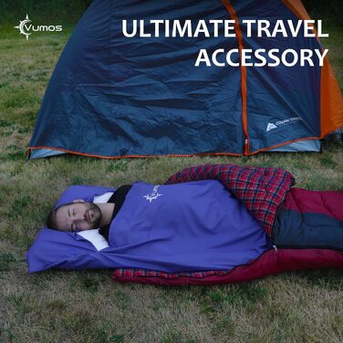 Vumos Sleeping Bag Liner and Camping Sheet - Silk-Like Material for Travel, Featuring a Full-Length Zipper