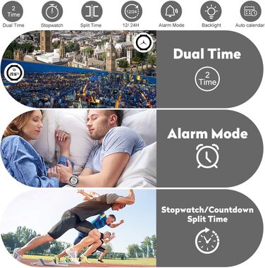 Чоловічий військовий спортивний годинник: цифрові та аналогові функції, водонепроникність, дата, будильник, світіння, секундомір. Великий годинник для чоловіків, сріблястого кольору.