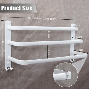 Тримач для рушників на стіну без свердління, 70 см, з гачками, 3 яруси, для ванної кімнати, кухні, туалету