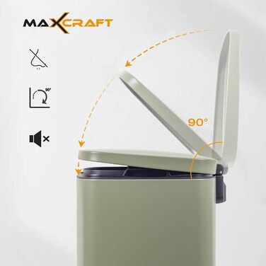 Сталевий відро для сміття з педальним механізмом, 50 літрів, з внутрішнім відром з пластику, м'яке закриття, зелений колір, для кухні, ванної кімнати або офісу