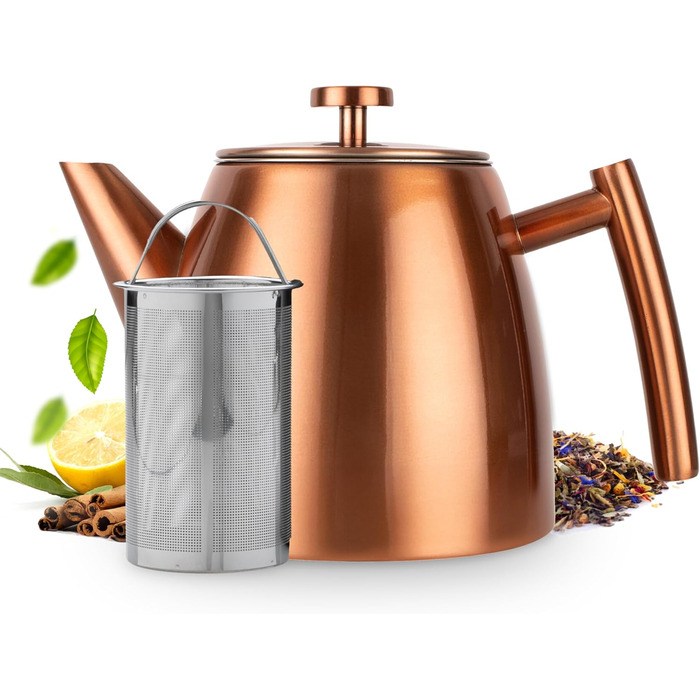 Teapot | Rose Stainless Steel 1L | Teapot with Infuser | Stainless Steel Teapot | Stovetop for Teapot | Teapot with Stovetop | Tea Maker | Double-walled