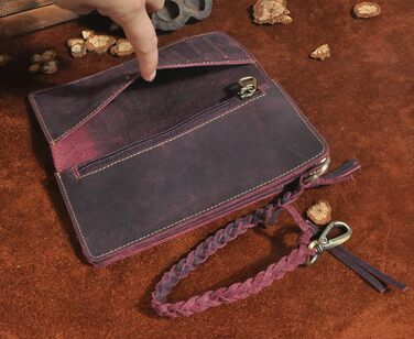 Le'aokuu Men's Genuine Leather Wallet Organizer Double Checkbook Bifold Wallet Pattern Business Money Clip 3377