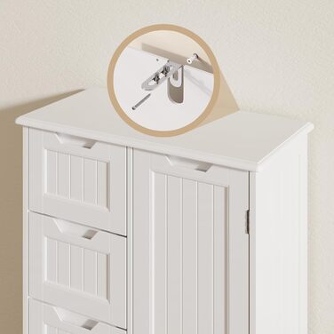 Bealife Bathroom Cabinet, Narrow Vanity Storage Cabinet with 4 Drawers, Cupboard Door, Adjustable Partition, Suitable for Bathroom, Living Room, Kitchen, Hallway
