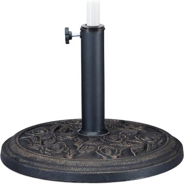 Relaxdays Parasol Stand, Rose Design, for Pole 35 / 38 / 48 mm, windproof, stable, resin, black-gold