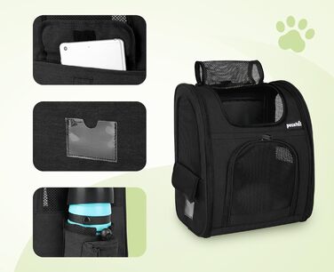 Pecute Pet Carrier Backpack with Mesh Window - Portable & Foldable Cat & Dog Carrier Bag - Breathable, Lightweight, Waterproof Oxford Cloth - Large Capacity, Non-Slip, Black, Classic Mesh (L)