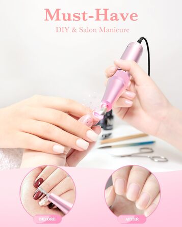 Професійний фрезер для нігтів ENGERWALL 35000 об/хв, акумуляторний електричний фрезер для гелю та акрилу, бездротове манікюрне E-File набір з 7 насадками та 56 шліфувальними бандажами, темно-сріблястого кольору (портативний, акумуляторний - рожево-блакитний)