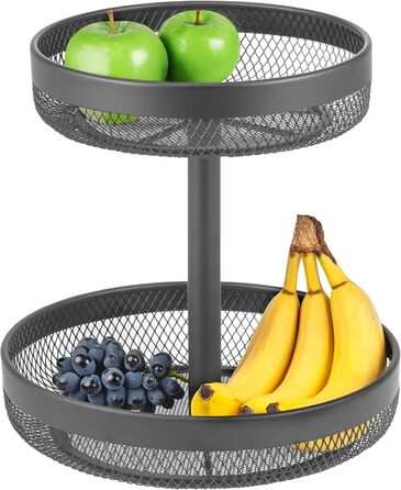 Двоярусна кругла підставка для фруктів та хліба Eluno, металева, сіра