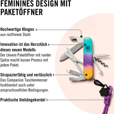 Мультитул VICTORINOX Companion, 16 функцій, Swiss Made, для жінок, у подарунковій коробці (рожевий, блакитний), Sydney Style