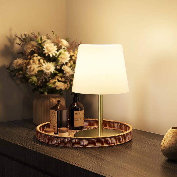 Настільна LED лампа EZVALO бездротова, 2 шт., IP65, 4500mAh, USB-C, диммер сенсорний, 3 режими світла, золота. Лампа для кемпінгу, спальні та столу.