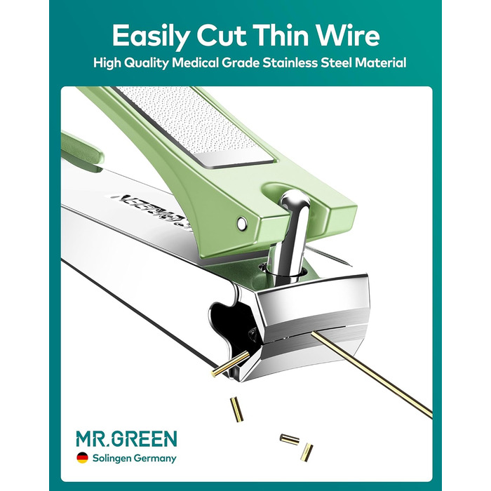 Професійний набір для манікюру MR.GREEN: кусачки для нігтів з пилкою, для чоловіків, жінок, дітей та літніх людей, зелений колір, подарункова упаковка