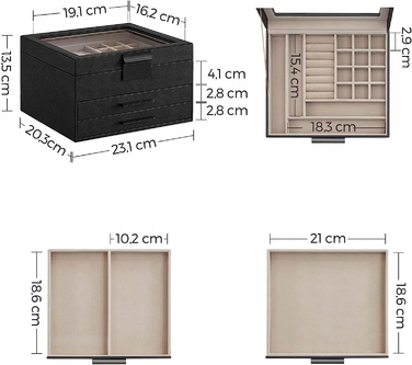 Скринька для прикрас Songmics JBC121B, 17x26x18 см, чорна