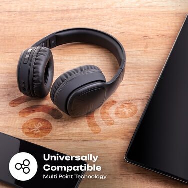PowerLocus P7 Бездротові навушники Over-Ear, складні, з басами, Hi-Fi стерео, з функцією гучного зв'язку, USB-C зарядка, довгий час роботи, для iPhone/PC/TV, чорний