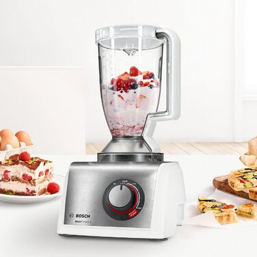 Bosch Compact Kitchen Machine MultiTalent 8 MC812S814, 45 Functions, XXL Mixing Bowl 3.9 L, Mixer 1.5 L, Universal Knife, Whisk, Slice and Grate (fine, coarse), 1250 W, white/stainless steel