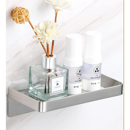Self-adhesive bathroom shelf, stainless steel, wall-mounted, shower shelf, rust-proof storage for bathroom & kitchen, brushed surface (Mirror)