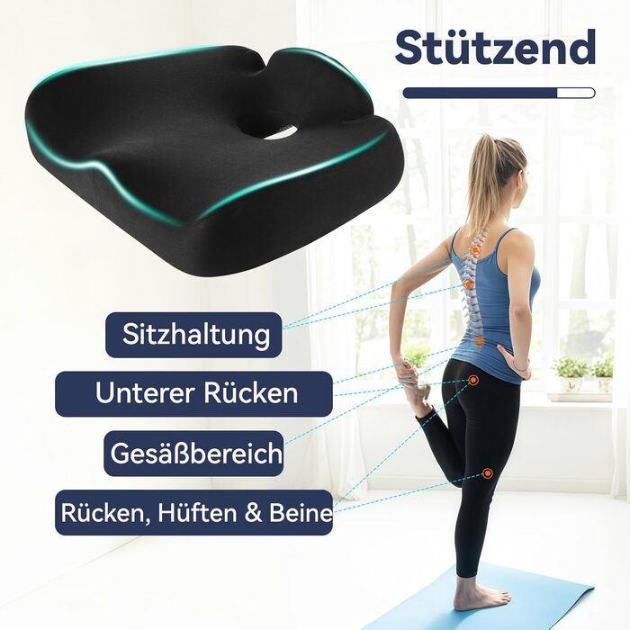Подушка для сидіння з піни Memory Foam SKYNY для офісного крісла, авто, інвалідного візка - велика, знімний нековзкий чохол, комфорт на весь день