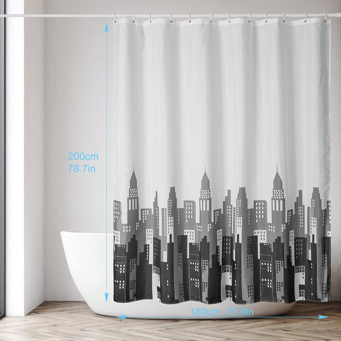 Шторка для душу DUFU, водонепроникна та пральна, 180x200 см, темно-сіра | Поліестер, 12 гачків, швидковисихаюча, напівпрозора