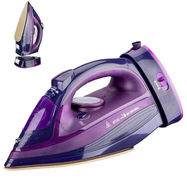 Пароочищувач бездротовий 2400W з керамічною підошвою, функцією вертикального прасування, антикальк, самоочищення та резервуаром для води (фіолетовий)