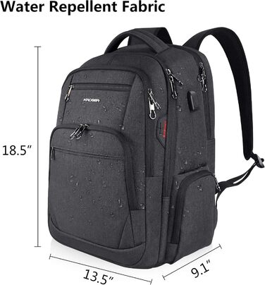 Рюкзак для ноутбука KROSER 17.3'' - бізнес, шкільний, для подорожей. З USB та RFID-кишенями (чорний)