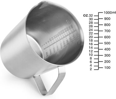 Stainless Steel Measuring Cup 1L Stainless Steel Measuring Jug with Measuring Units & Handle Metal Pitcher Dishwasher-Safe Milk Frothing Cup Measuring Cup, …