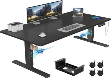 Регульований за висотою стіл Airfish 180x80 см, електричний, з подвійним мотором, сенсорною панеллю та кабелеуправлінням. Максимальне навантаження 100 кг, 3 кнопки пам'яті, ніжки 1.5 мм (чорний)