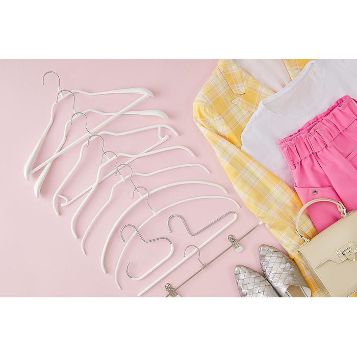 MAWA Clothes Hangers Light, Set of 20 space-saving (50%) and non-slip hangers, ideal for shirts and blouses, with a 360° rotatable hook and non-slip coating, 42 cm, White