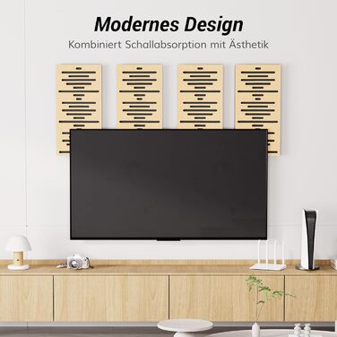 Акустичні панелі TONOR з шпоном під дерево, самоклейні (4 шт, 60x30x4.7 см) для звукоізоляції та декору стін, колір дуб — для вітальні та офісу