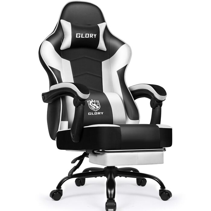 Геймерське крісло з підставкою для ніг, біле, до 150 кг - Ergonomischer Gaming Stuhl