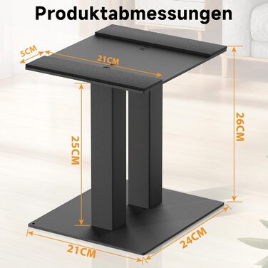 Підставка для аудіо колонки настільна, 25 см, метал, чорна, пара, з антиковзкими гумовими смужками, 21 x 24 x 25 см