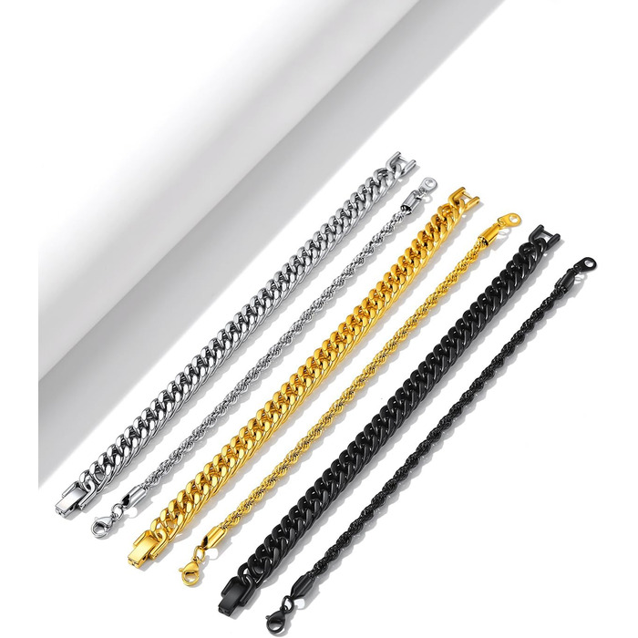 Набір браслетів для чоловіків Richsteel з нержавіючої сталі, 2 шт/3 шт, чорний/сталь/золотий, 9/8/4 мм, довжина 19/21/23 см, для подарунка