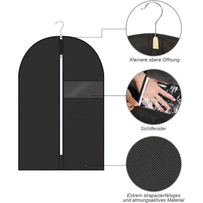 Чохли для одягу 5 шт. 60x140 см, дихаючий матеріал, з блискавкою, для костюмів, пальто, сорочок