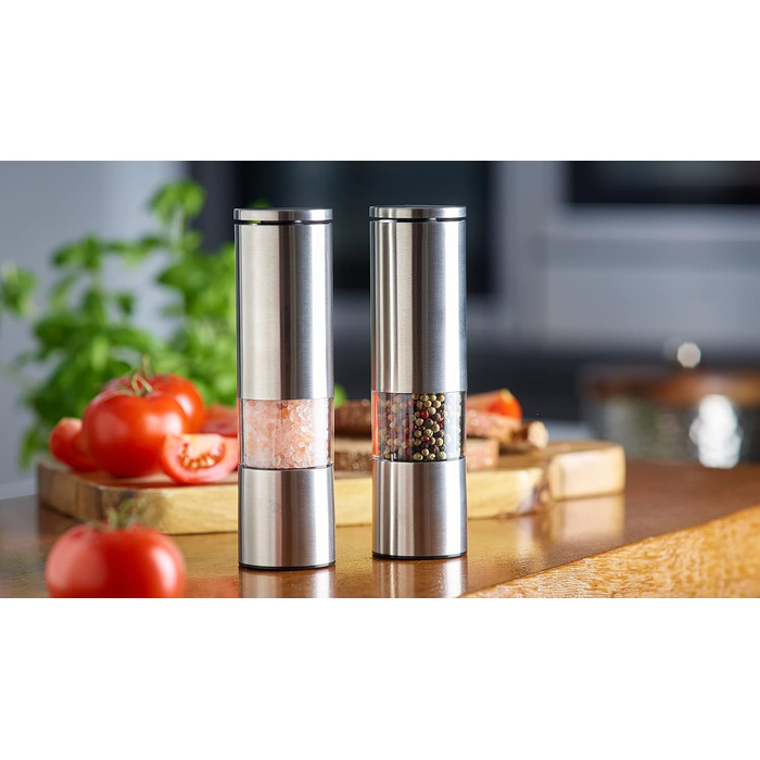 Набір з 2 мельниць для спецій Echtwerk: сіль та перець з нержавіючої сталі, ручні, з керамічним механізмом, для солі, перцю та чилі (срібна серія)