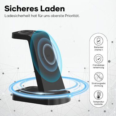 Бездротова зарядка 3-в-1 з адаптером 18W, сумісна з iPhone 16/15/14/13/12 Pro/Pro Max, Apple Watch, AirPods Pro (Чорний)