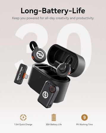 Hollyland Lark M2S Бездротовий мікрофон-лапка з USB-C для iPhone 15/16 та Android, кліпса Titan, Plug-and-Play, шумозаглушення, 300 м радіус дії, 27 годин роботи від акумулятора для Vlogging (2 передавачі + 2 приймачі + зарядний пристрій), Чорний