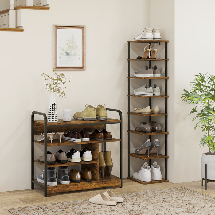 HOMCOM Shoe Rack Shoe Stand 4 Tiers with Handle for max 11 Pairs of Shoes Shoe Storage for Entrance Hall 70 x 30 x 65 cm Rustic Brown