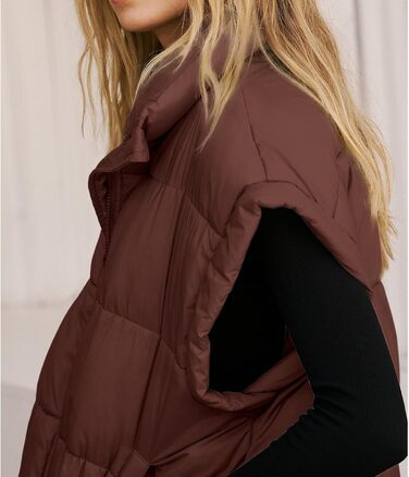 Жіноча велика пуферна жилетка Songling з коміром-стійкою, блискавкою на всю довжину, без рукавів, утеплена, стегана, тепла куртка, колір: коричневий L