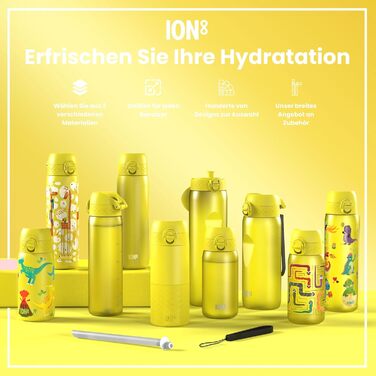 ion8 Insulated Stainless Steel Drinking Bottle 320 ml Leak-Proof One-Handed Opening Secure Locking Dishwasher-Safe Flip-Top Lid Carrying Handle Easy to Clean, Durable, Unicorn (Evo, Recyclon, Yellow)