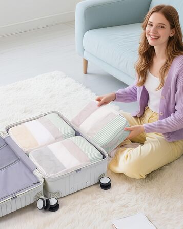 Органайзер для валізи Narwey (6 шт.) - Набір кубів для пакування, компресійні мішки, аксесуари для подорожей (комбінований, зелений)