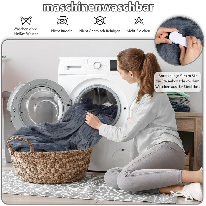 Електрична ковдра з автовимкненням Elytsemoh, 10 температурних режимів, таймер до 9 годин, фланель 160 x 130 см, пральна машина, захист від перегріву, сірий колір, для дивану, офісу