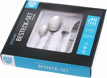 GRÄWE Cutlery Set for 6 People, Stainless Steel, Table Cutlery Set 24-Piece, Nickel-Free, Rust-Proof, Hand-Polished, Dishwasher-Safe - Stralsund Series