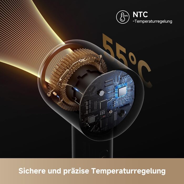 Фен DREAME Hair: Швидке сушіння, 110 000 обертів/хв, іонізація, регулювання температури та потужності, насадки, тиха робота, білий (золотий, Glory Mix)