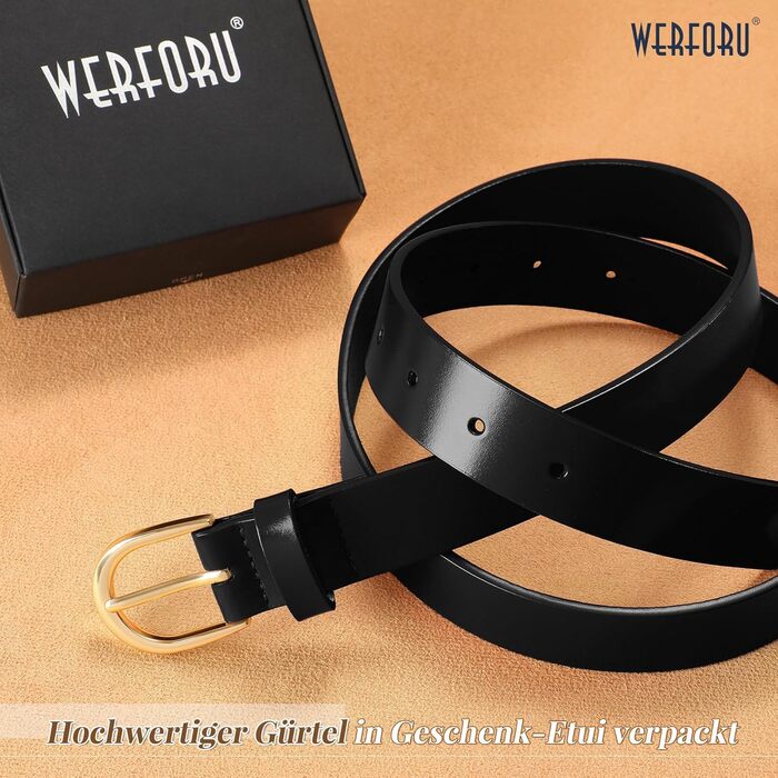 Жіночий шкіряний ремінь WERFORU для джинсів, спідниць та суконь з золотою пряжкою (чорний, 110 см, під талію 85-97 см)