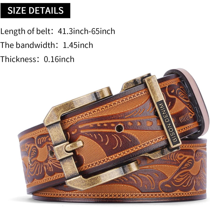 Чоловічий шкіряний ремінь BISON DENIM з класичною пряжкою, міцний, для джинсів, довжина 115 см, підходить для талії 36'-39'