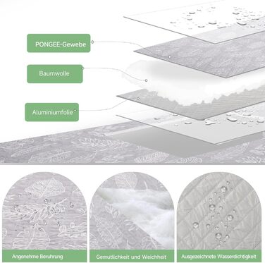 Плед для пікніка HAUSPROFI 200x300 см, водонепроникний, ізольований, XXL. Для пікніка, пляжу, кемпінгу. З бавовняним наповнювачем, ручкою для перенесення та кілочками. З миючим та стійким до деформації дизайном (листя)