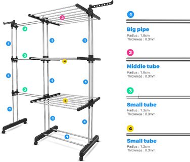 Сушарка для білизни Turm з колесами, складна, 3 рівні, сіра. Компактна сушарка-вежа для дому та вулиці